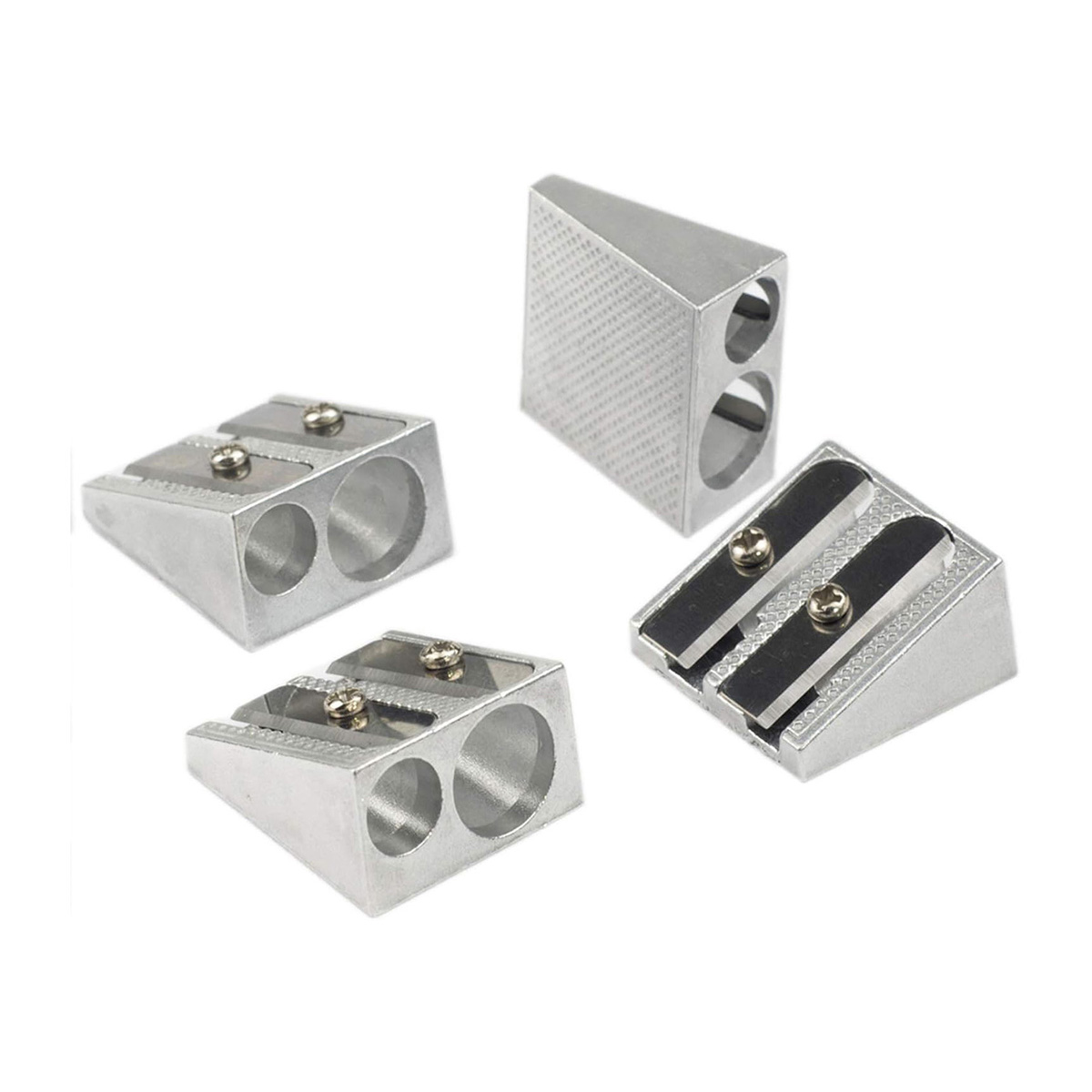 Pencil Sharpeners Manual Twin Metal Dual Sharpening Blade Double Holes Rectangular Pencil Sharpener Pack of 4 Silver