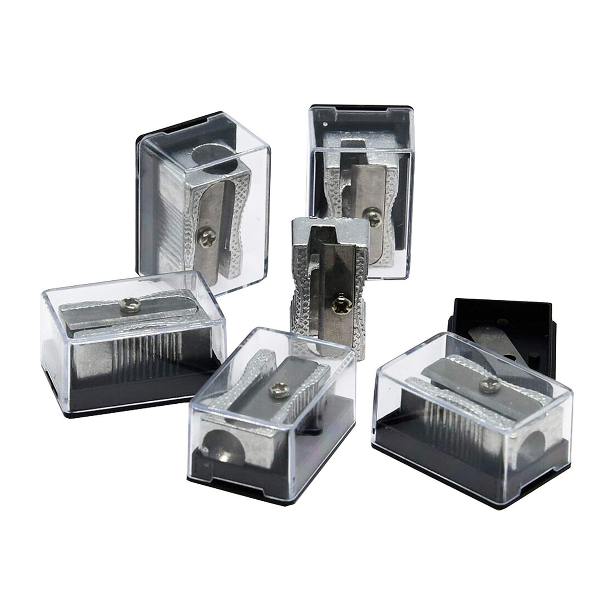 6Pcs Rectangular Pencil Sharpeners with Cover and Replacement 6Pcs Sharpener Blade Sharpening Standard Size Pencils